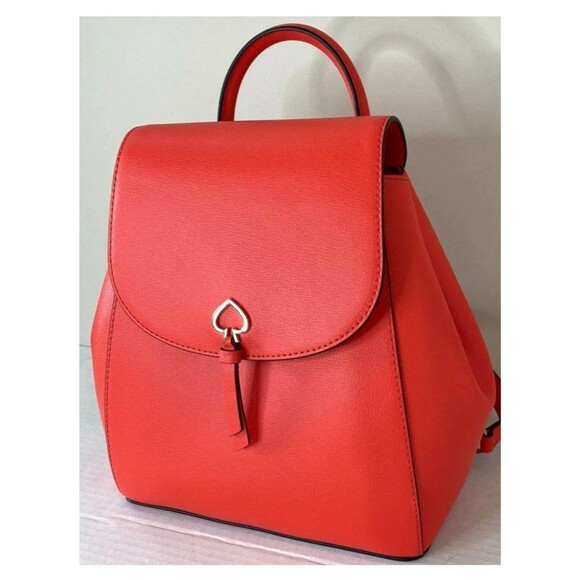 New Kate Spade Adel Medium Flap Backpack Leather Geranium (Orange Red) - Picture 2 of 7